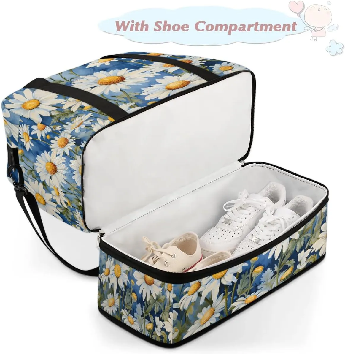 Delicate Retro Flora Pattern Travel Duffle Bag, Collapsible Travel Bag Sports Gym Bag With Shoes Compartment Weekender Bag Overnight Bag For Women Men