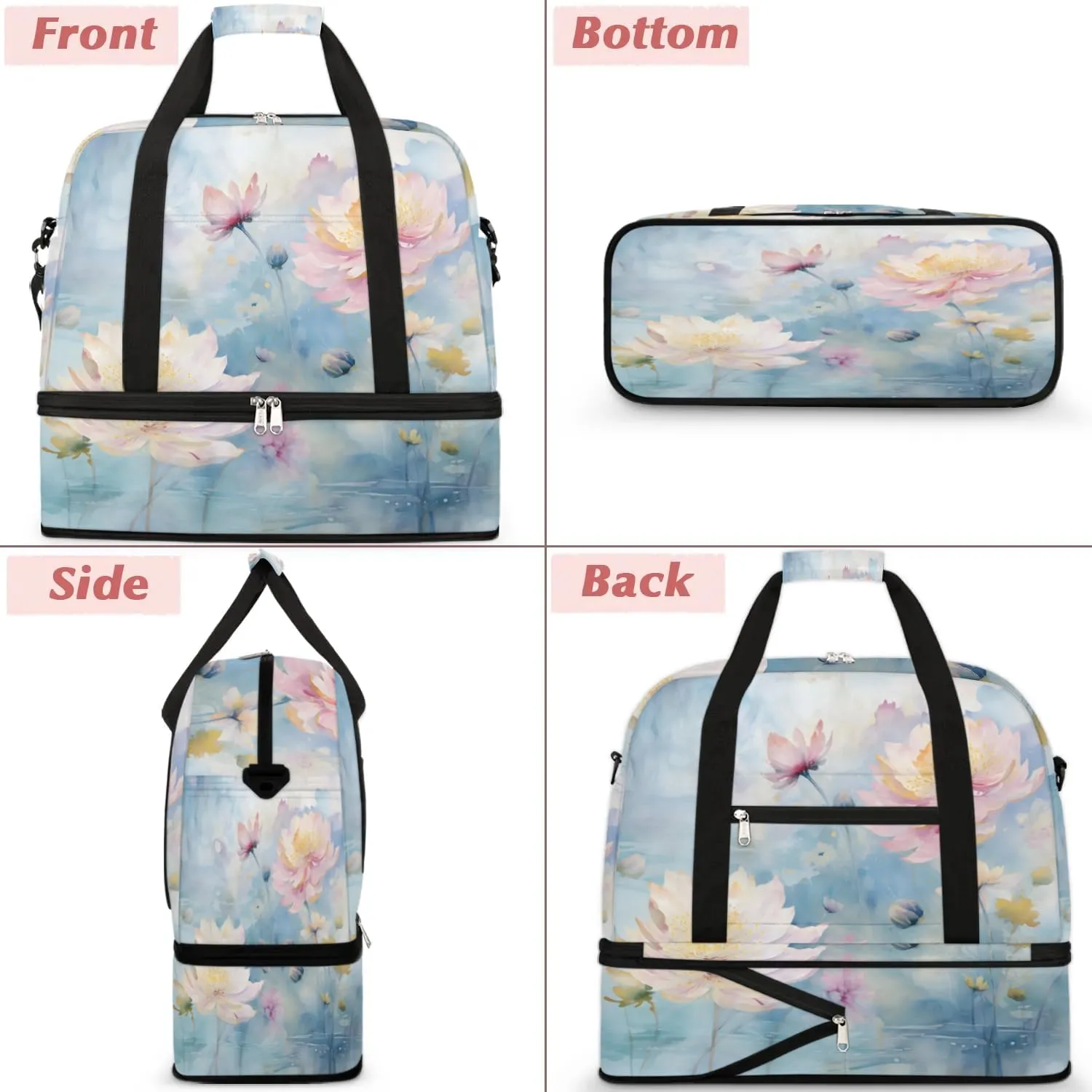 Delicate Retro Flora Patterns Travel Duffle Bag, Collapsible Travel Bag Sports Gym Bag With Shoes Compartment Weekender Bag Overnight Bag For Women Men