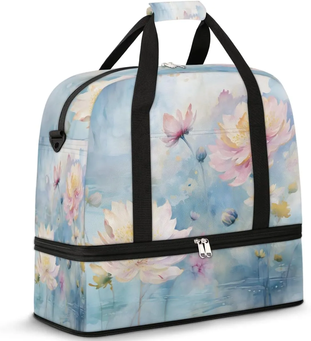 Delicate Retro Flora Patterns Travel Duffle Bag, Collapsible Travel Bag Sports Gym Bag With Shoes Compartment Weekender Bag Overnight Bag For Women Men