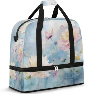 Delicate Retro Flora Patterns Travel Duffle Bag, Collapsible Travel Bag Sports Gym Bag With Shoes Compartment Weekender Bag Overnight Bag For Women Men