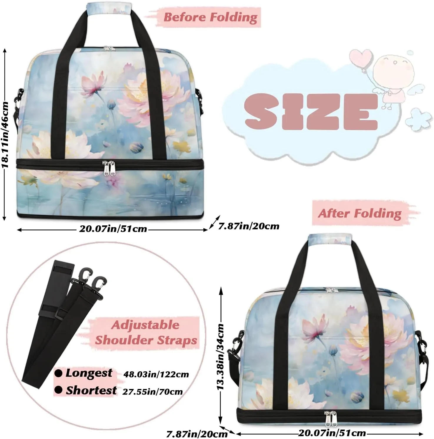 Delicate Retro Flora Patterns Travel Duffle Bag, Collapsible Travel Bag Sports Gym Bag With Shoes Compartment Weekender Bag Overnight Bag For Women Men