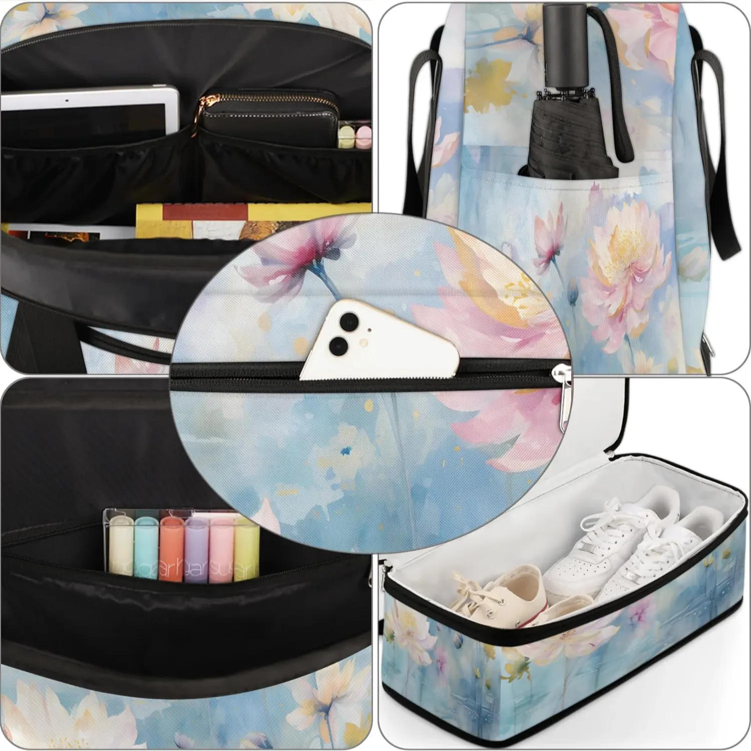 Delicate Retro Flora Patterns Travel Duffle Bag, Collapsible Travel Bag Sports Gym Bag With Shoes Compartment Weekender Bag Overnight Bag For Women Men