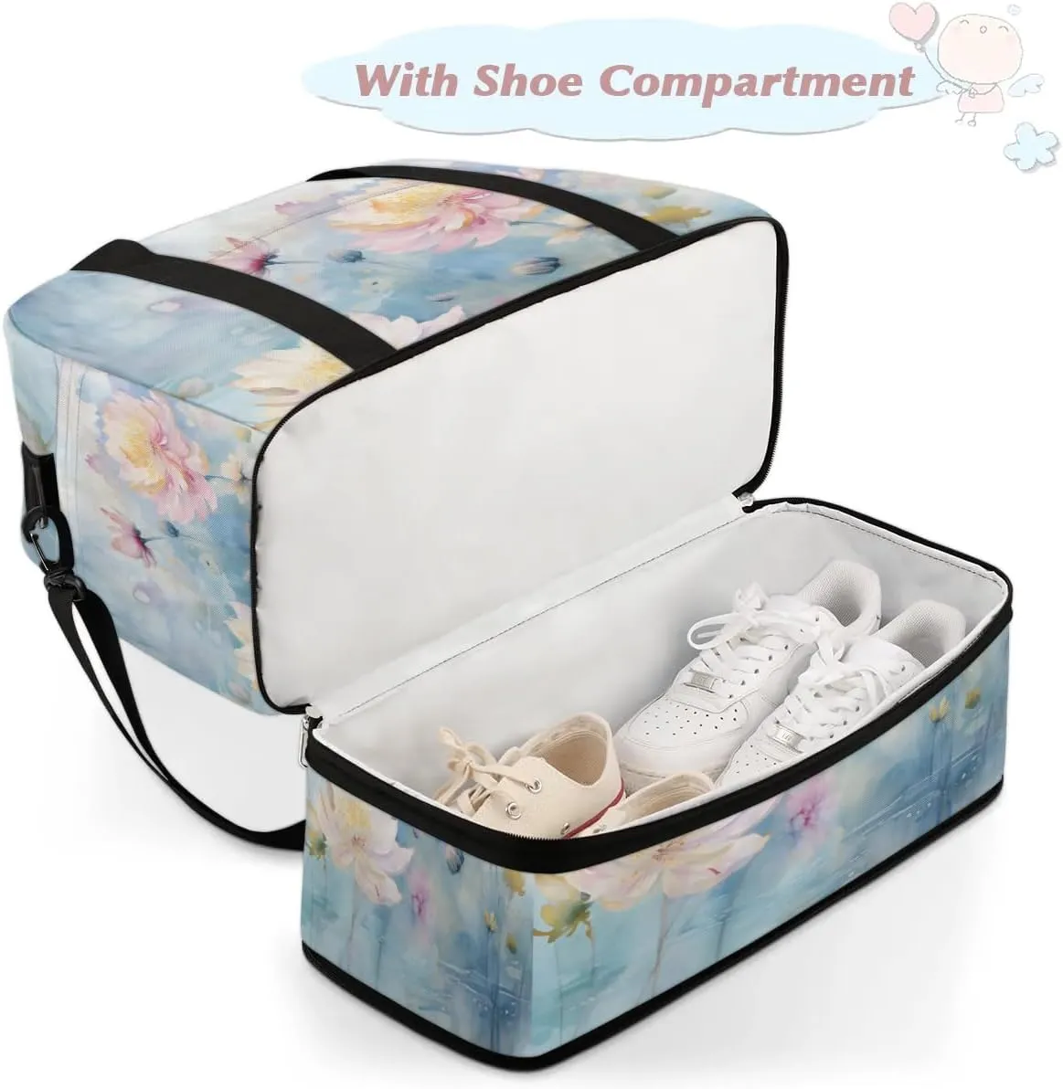 Delicate Retro Flora Patterns Travel Duffle Bag, Collapsible Travel Bag Sports Gym Bag With Shoes Compartment Weekender Bag Overnight Bag For Women Men