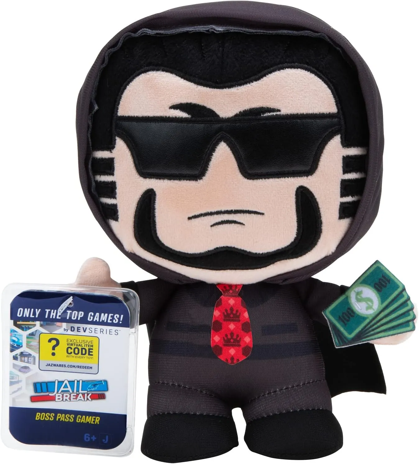 DevSeries Jailbreak Collector Bundle - Three Exclusive Virtual Item Codes with Boss Pass Gamer Plush, SWAT Pass Gamer Squooshems, and Mr. Donut Hanger