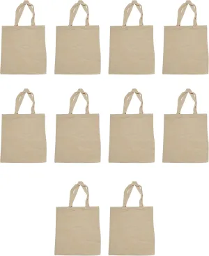 DISCOUNT PROMOS Cotton Canvas Tote Bags Set of 10, Bulk Pack - Reusable, Great for Shopping, Grocery, Beach, Picnic, Wedding Favors - Natural