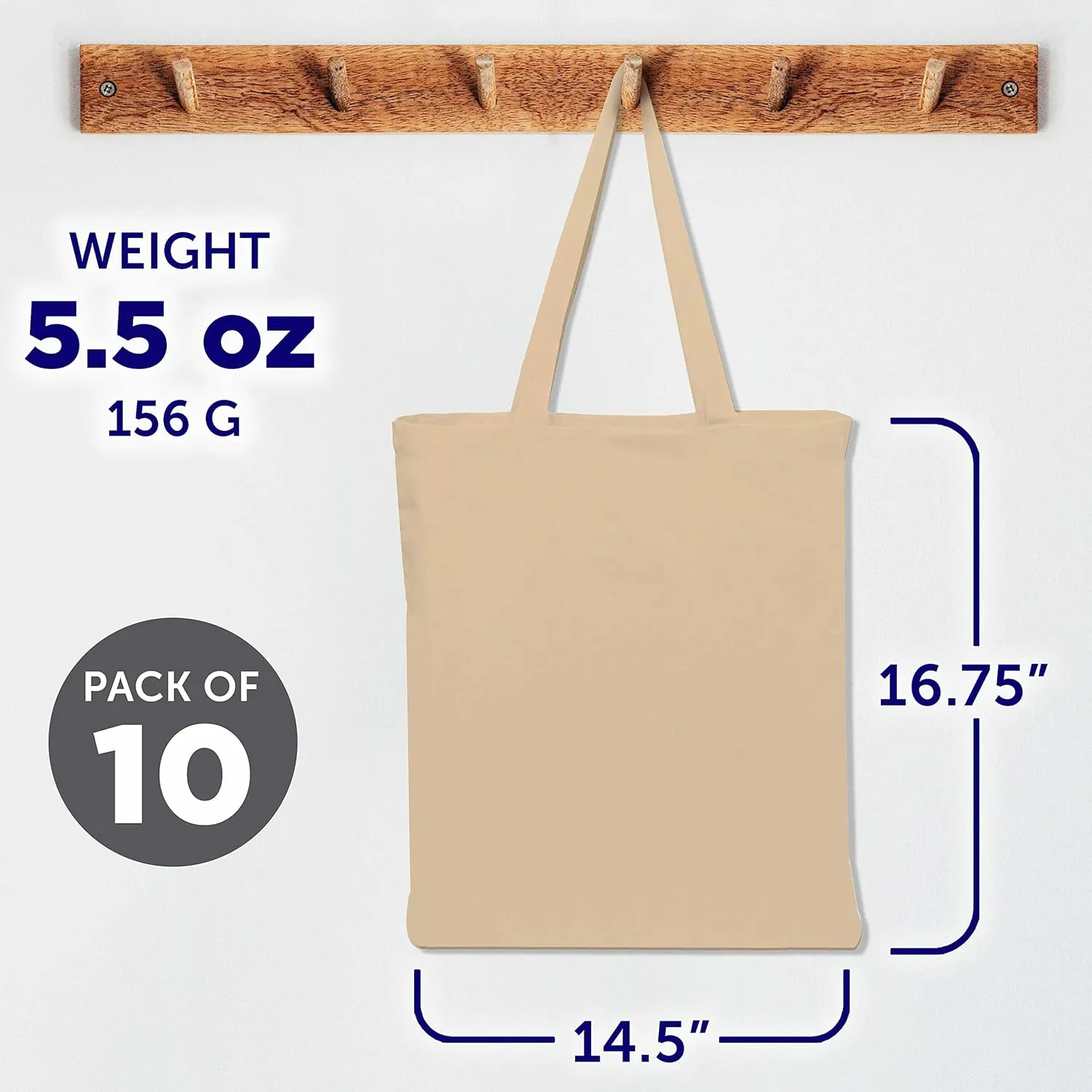 DISCOUNT PROMOS Cotton Canvas Tote Bags Set of 10, Bulk Pack - Reusable, Great for Shopping, Grocery, Beach, Picnic, Wedding Favors - Natural