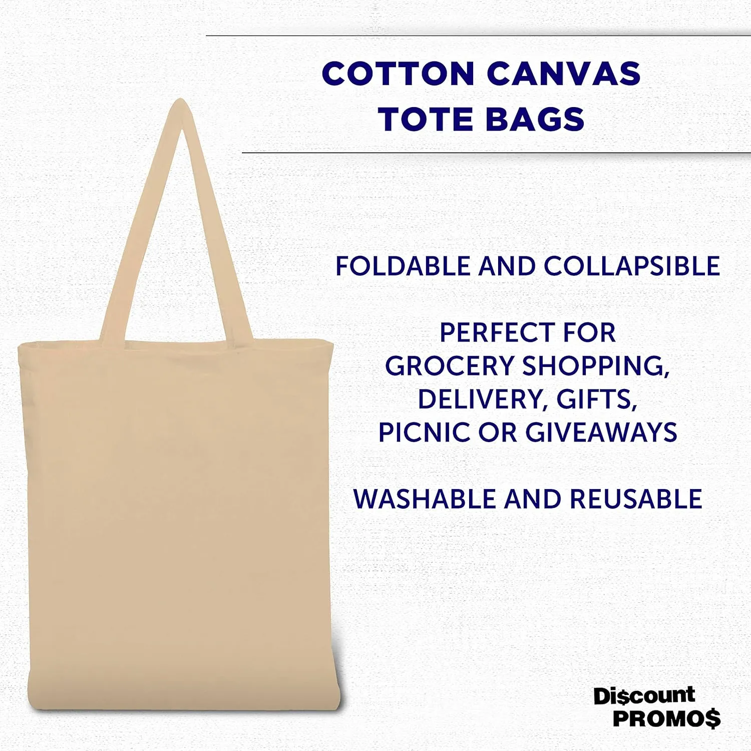 DISCOUNT PROMOS Cotton Canvas Tote Bags Set of 10, Bulk Pack - Reusable, Great for Shopping, Grocery, Beach, Picnic, Wedding Favors - Natural
