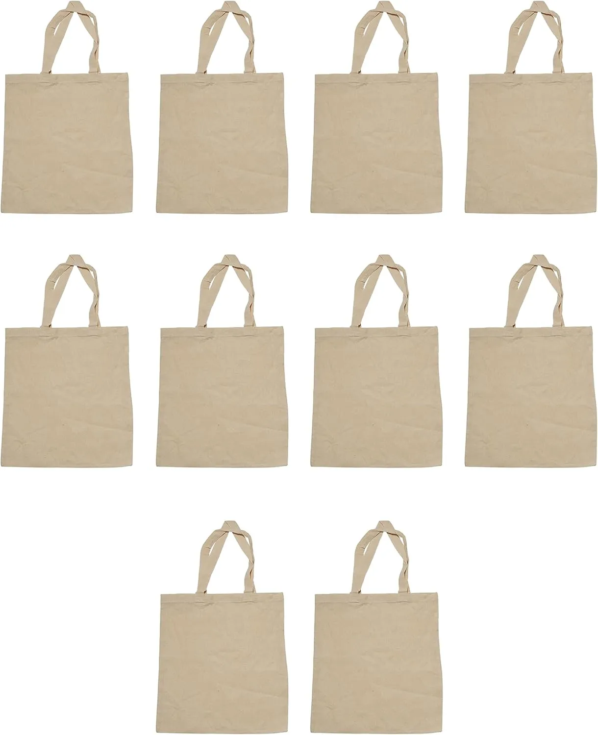 DISCOUNT PROMOS Cotton Canvas Tote Bags Set of 10, Bulk Pack - Reusable, Great for Shopping, Grocery, Beach, Picnic, Wedding Favors - Natural