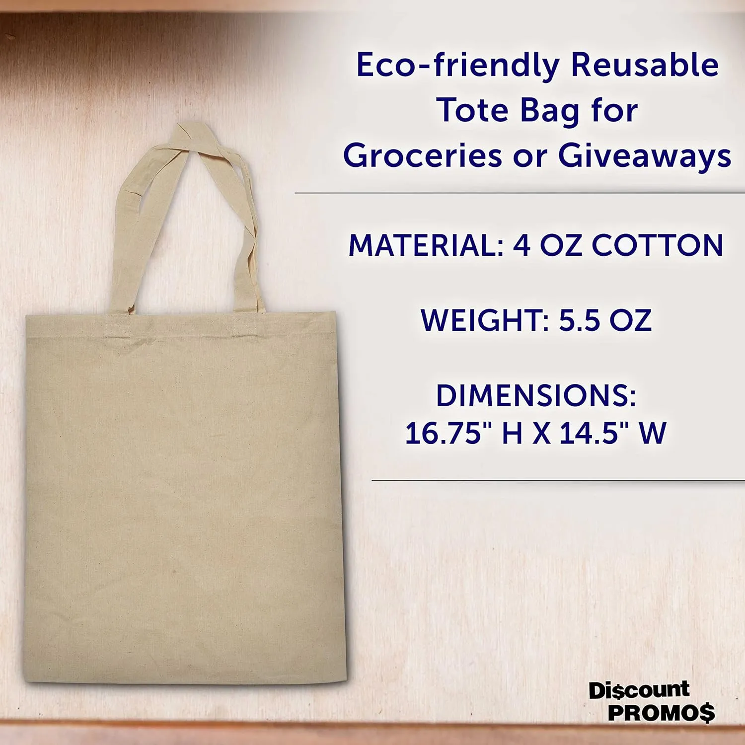 DISCOUNT PROMOS Cotton Canvas Tote Bags Set of 10, Bulk Pack - Reusable, Great for Shopping, Grocery, Beach, Picnic, Wedding Favors - Natural