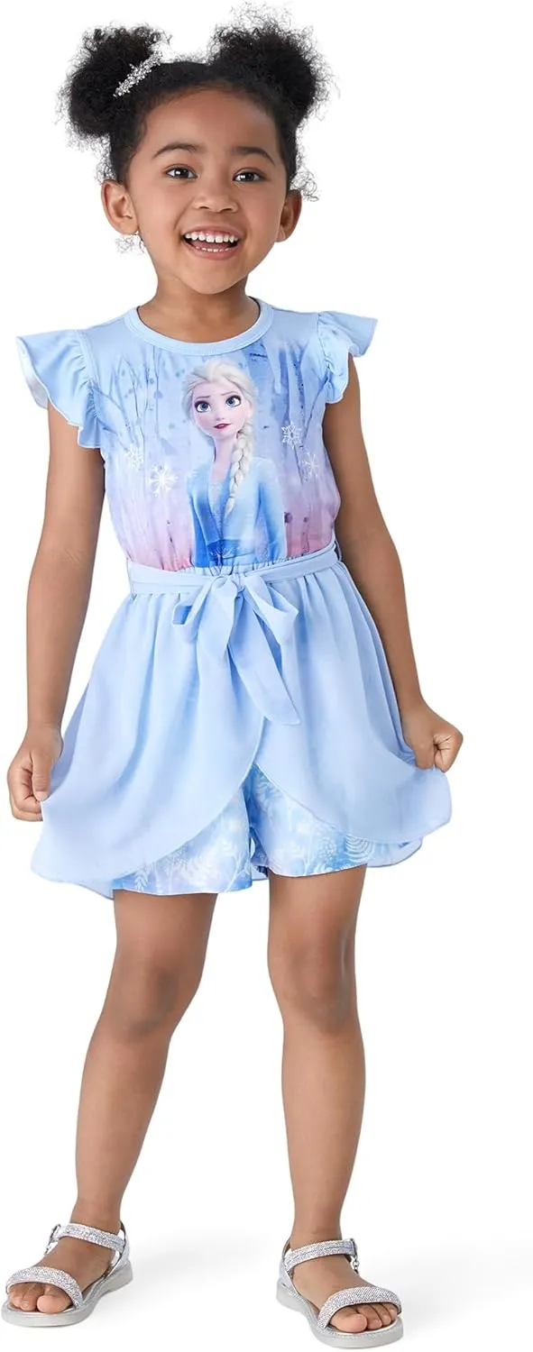 Disney Frozen Elsa Princess Ariel Minnie Mouse Toddler Girl Romper With Tulle Skirt Overlay Birthday Summer Jumpsuit 2-8Years