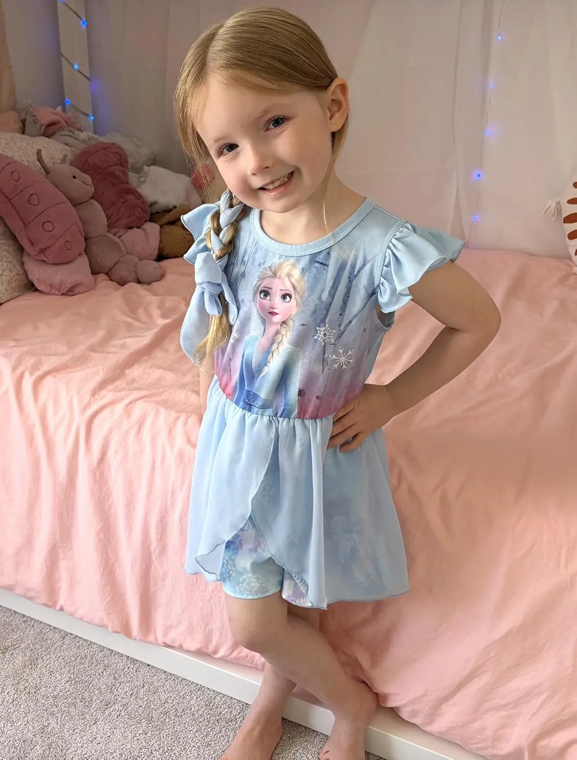 Disney Frozen Elsa Princess Ariel Minnie Mouse Toddler Girl Romper With Tulle Skirt Overlay Birthday Summer Jumpsuit 2-8Years