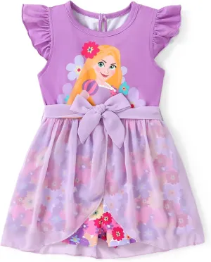Disney Frozen Elsa Princess Ariel Minnie Mouse Toddler Girl Romper With Tulle Skirt Overlay Birthday Summer Jumpsuit 2-8Years