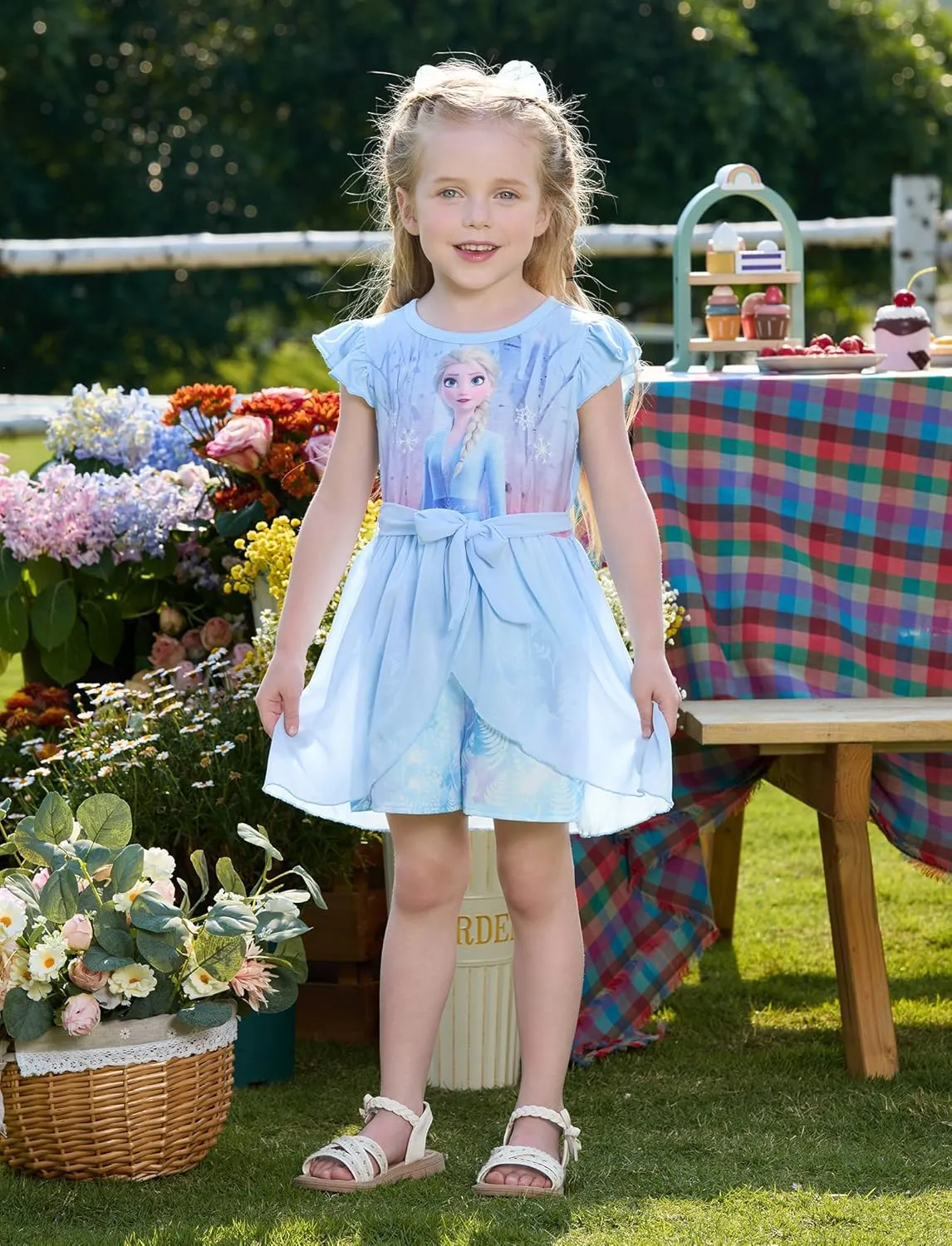 Disney Frozen Elsa Princess Ariel Minnie Mouse Toddler Girl Romper With Tulle Skirt Overlay Birthday Summer Jumpsuit 2-8Years