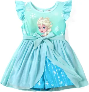 Disney Frozen Elsa Princess Ariel Minnie Mouse Toddler Girl Romper With Tulle Skirt Overlay Birthday Summer Jumpsuit 2-8Years