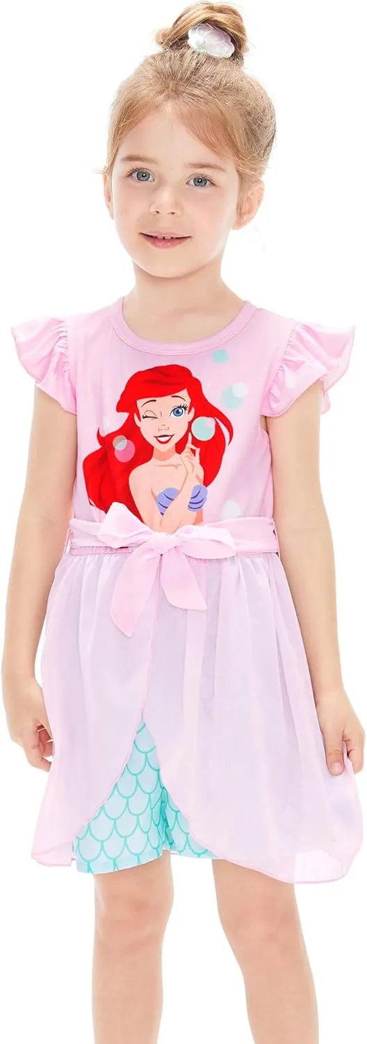 Disney Frozen Elsa Princess Ariel Minnie Mouse Toddler Girl Romper With Tulle Skirt Overlay Birthday Summer Jumpsuit 2-8Years