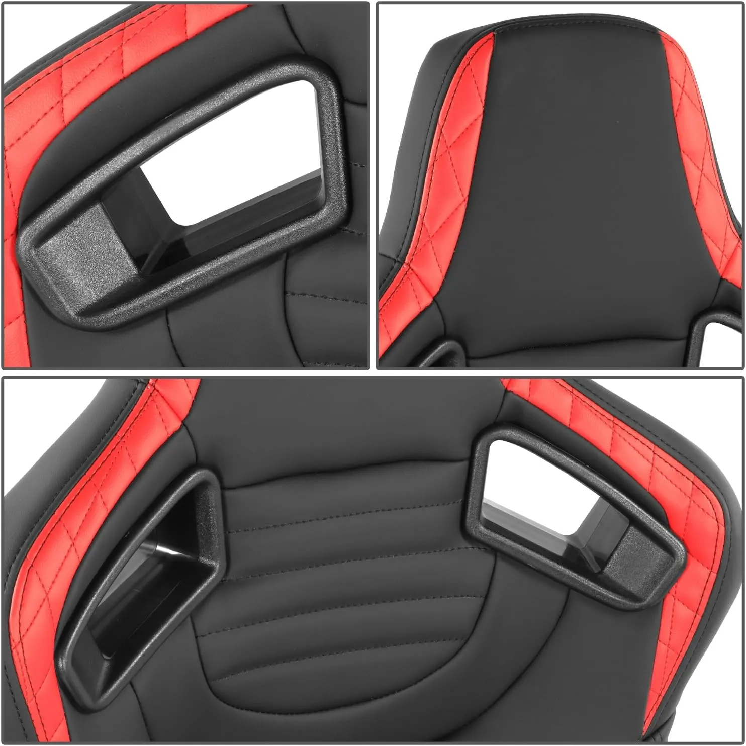 DNA MOTORING Pair of Universal Reclinable Racing Seats with Bottom Mount Sliders, 21" W X 22" D X 38" H, Black/Red, RS-JBR-003-RD