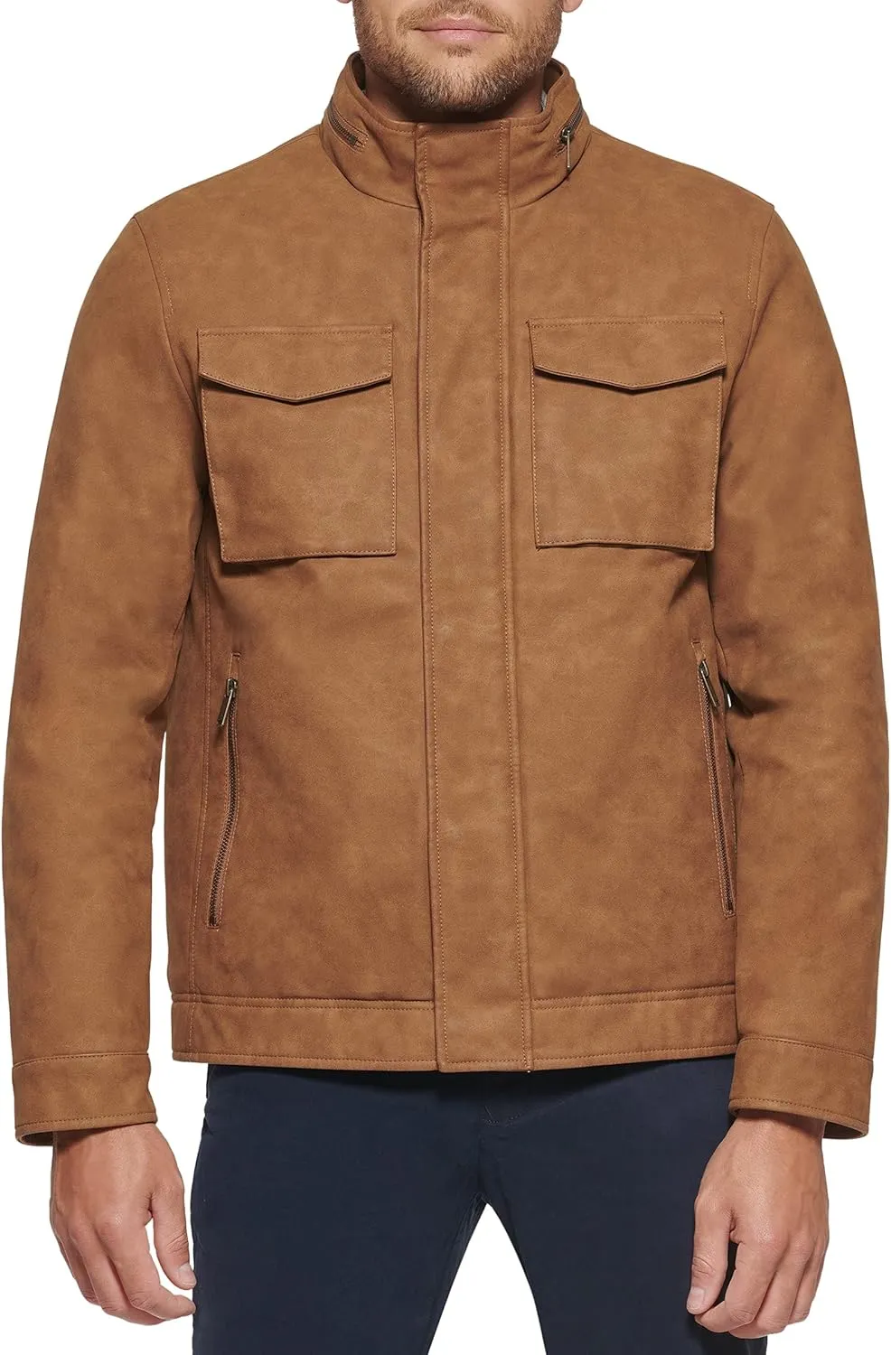 Dockers Men's Faux Leather Military Jacket