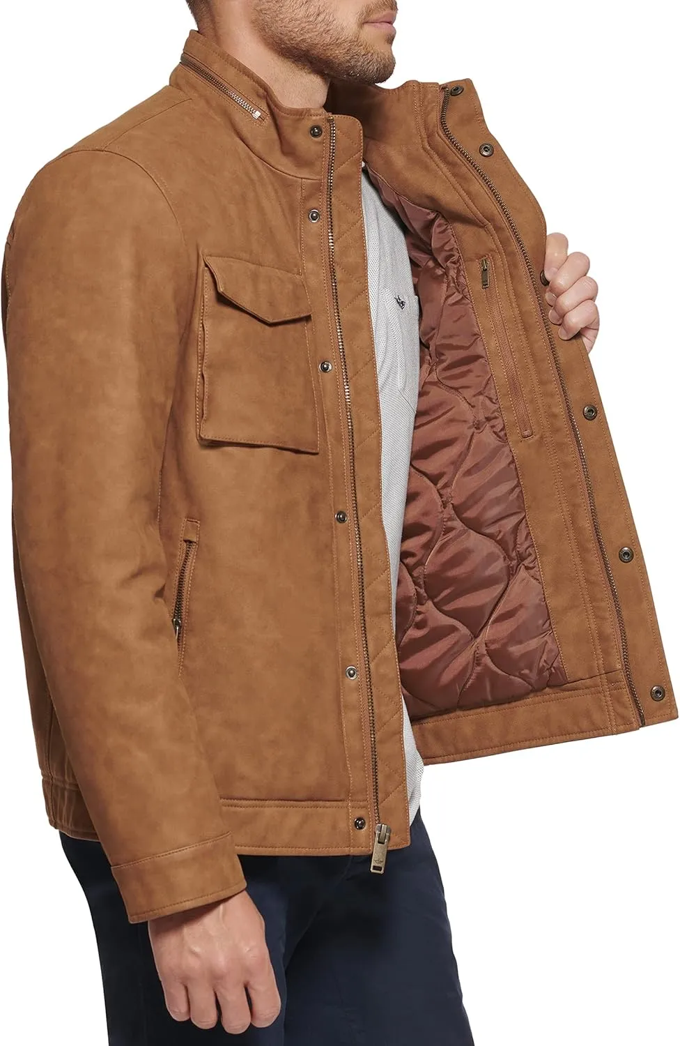 Dockers Men's Faux Leather Military Jacket