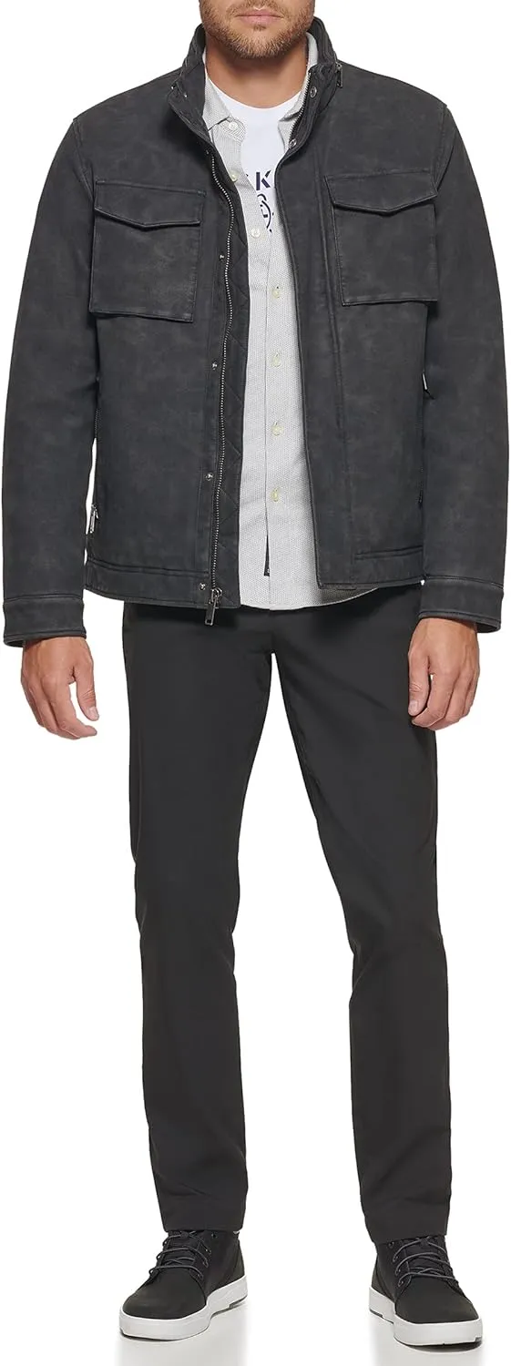 DOCKERS Men's Faux Leather Military Jacket