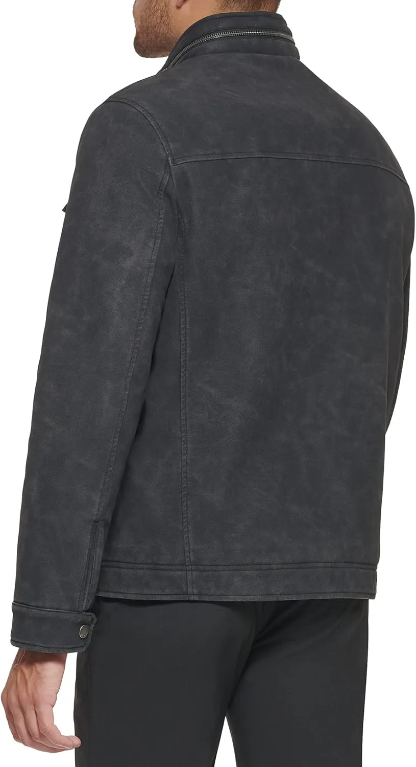 DOCKERS Men's Faux Leather Military Jacket