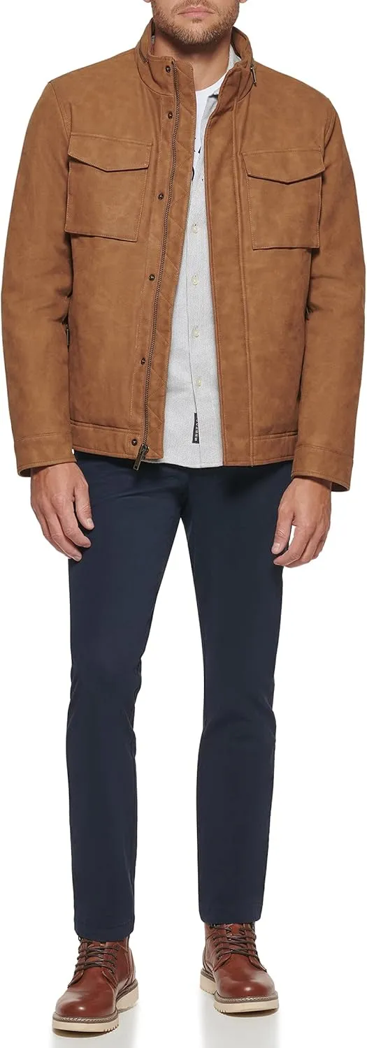 Dockers Men's Faux Leather Military Jacket