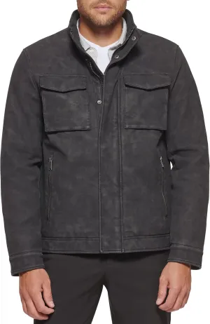 DOCKERS Men's Faux Leather Military Jacket