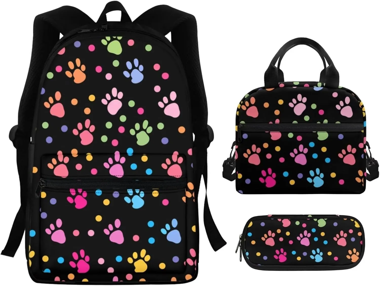 Dog Paw Print Backpack with Lunch Bag for Girls Teens 5th to 8th Grade Leakproof Backpack Lunch Bag for Kids Fashion Shoulder Bag Mini Pencil Case for Secondary Schools