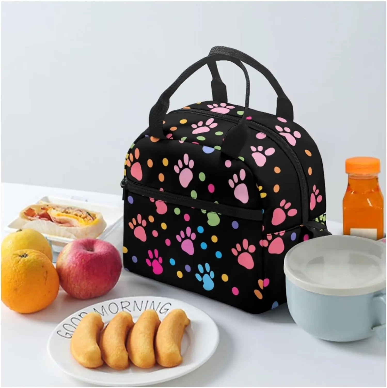 Dog Paw Print Backpack with Lunch Bag for Girls Teens 5th to 8th Grade Leakproof Backpack Lunch Bag for Kids Fashion Shoulder Bag Mini Pencil Case for Secondary Schools