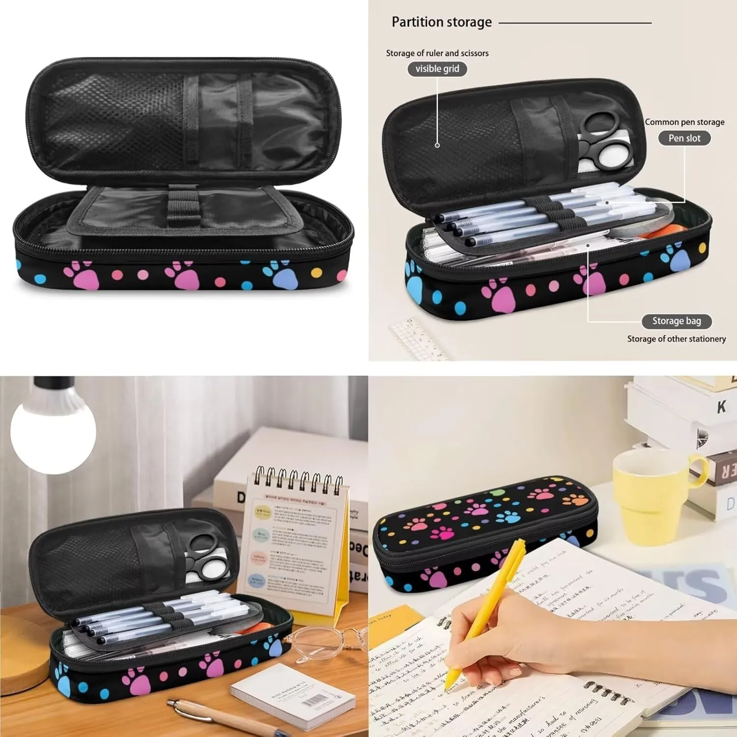 Dog Paw Print Backpack with Lunch Bag for Girls Teens 5th to 8th Grade Leakproof Backpack Lunch Bag for Kids Fashion Shoulder Bag Mini Pencil Case for Secondary Schools