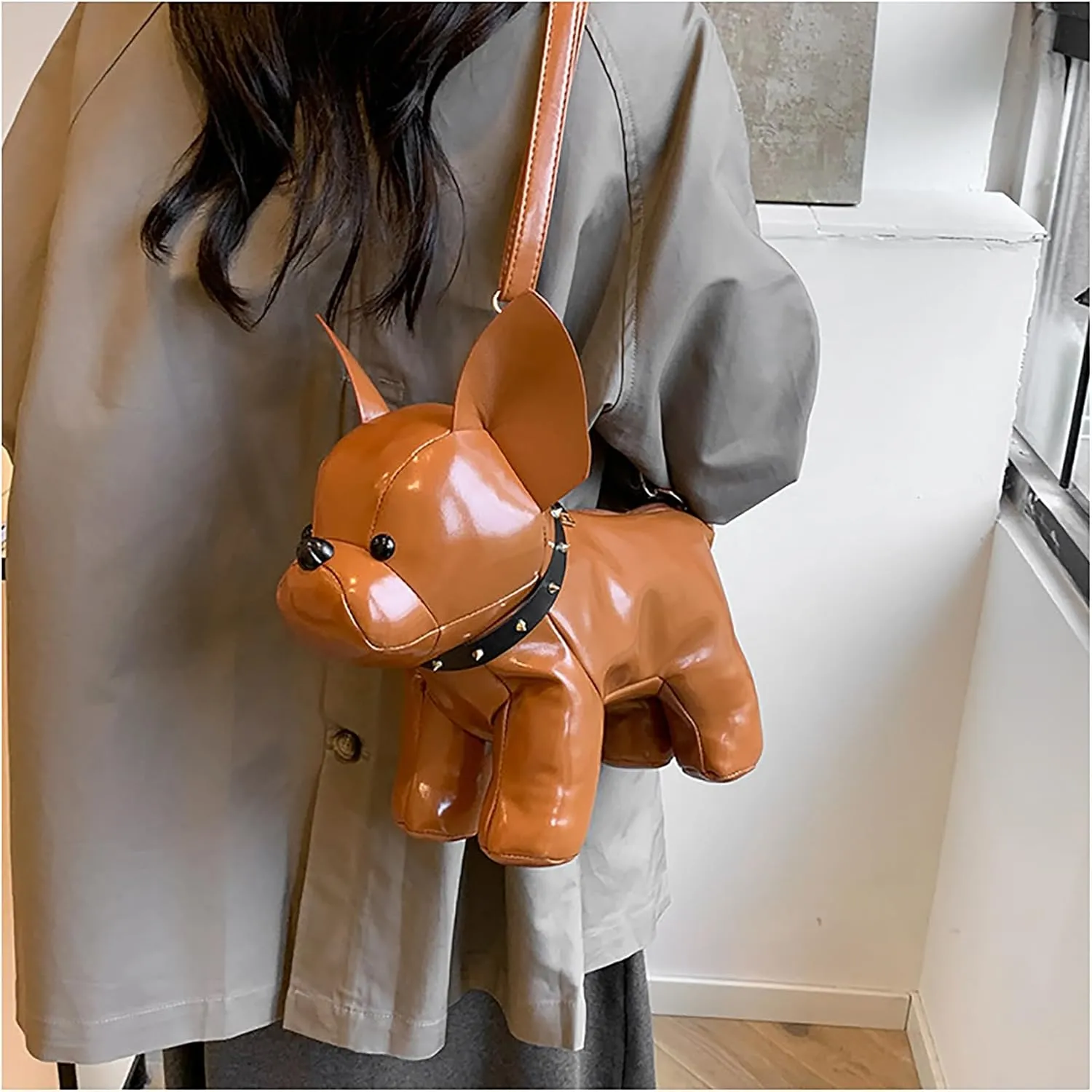Dog Shaped Shoulder Bag for Women Cute Unique Cartoon Animal Crossbody Bag PU Leather Clutch Purse Handbags for Pet Lover