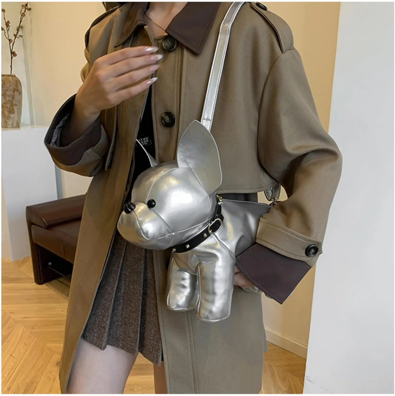 Dog Shaped Shoulder Bag for Women Cute Unique Cartoon Animal Crossbody Bag PU Leather Clutch Purse Handbags for Pet Lover