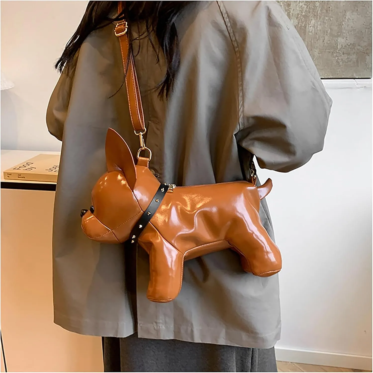 Dog Shaped Shoulder Bag for Women Cute Unique Cartoon Animal Crossbody Bag PU Leather Clutch Purse Handbags for Pet Lover