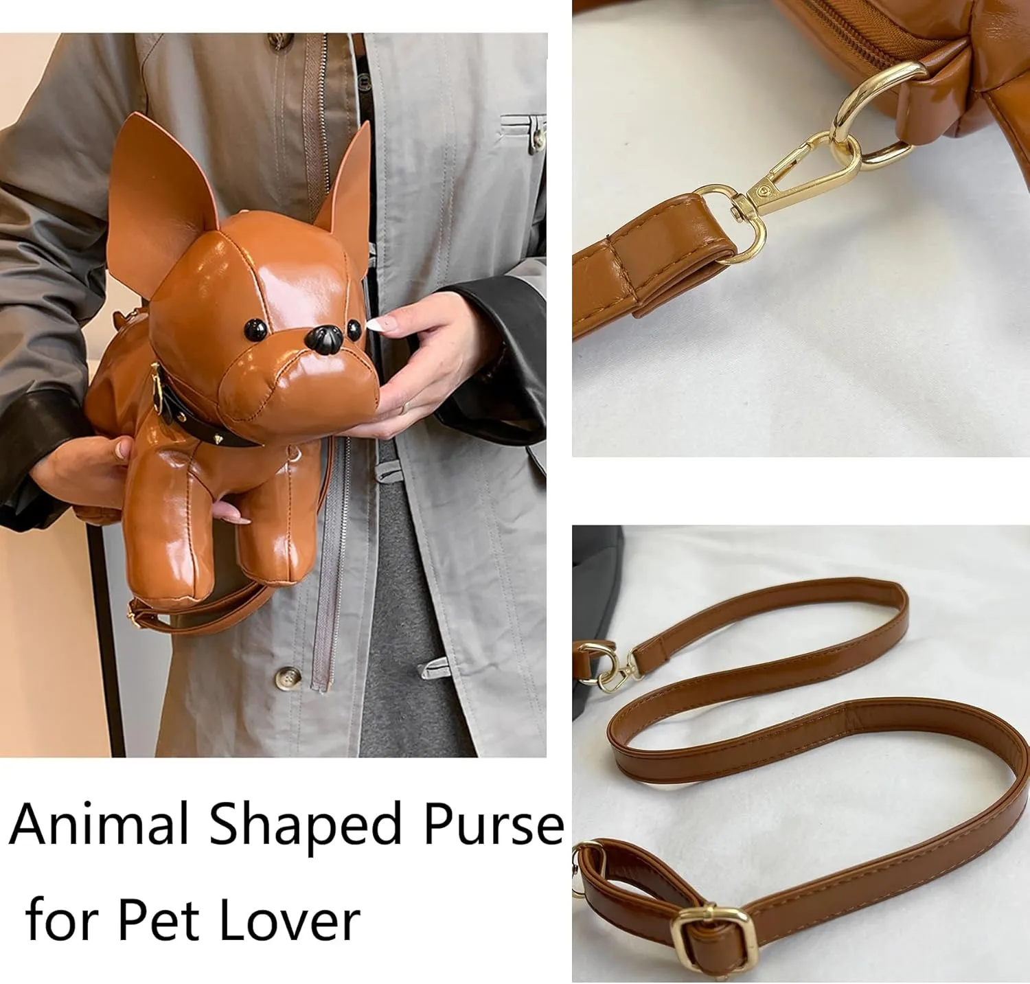 Dog Shaped Shoulder Bag for Women Cute Unique Cartoon Animal Crossbody Bag PU Leather Clutch Purse Handbags for Pet Lover