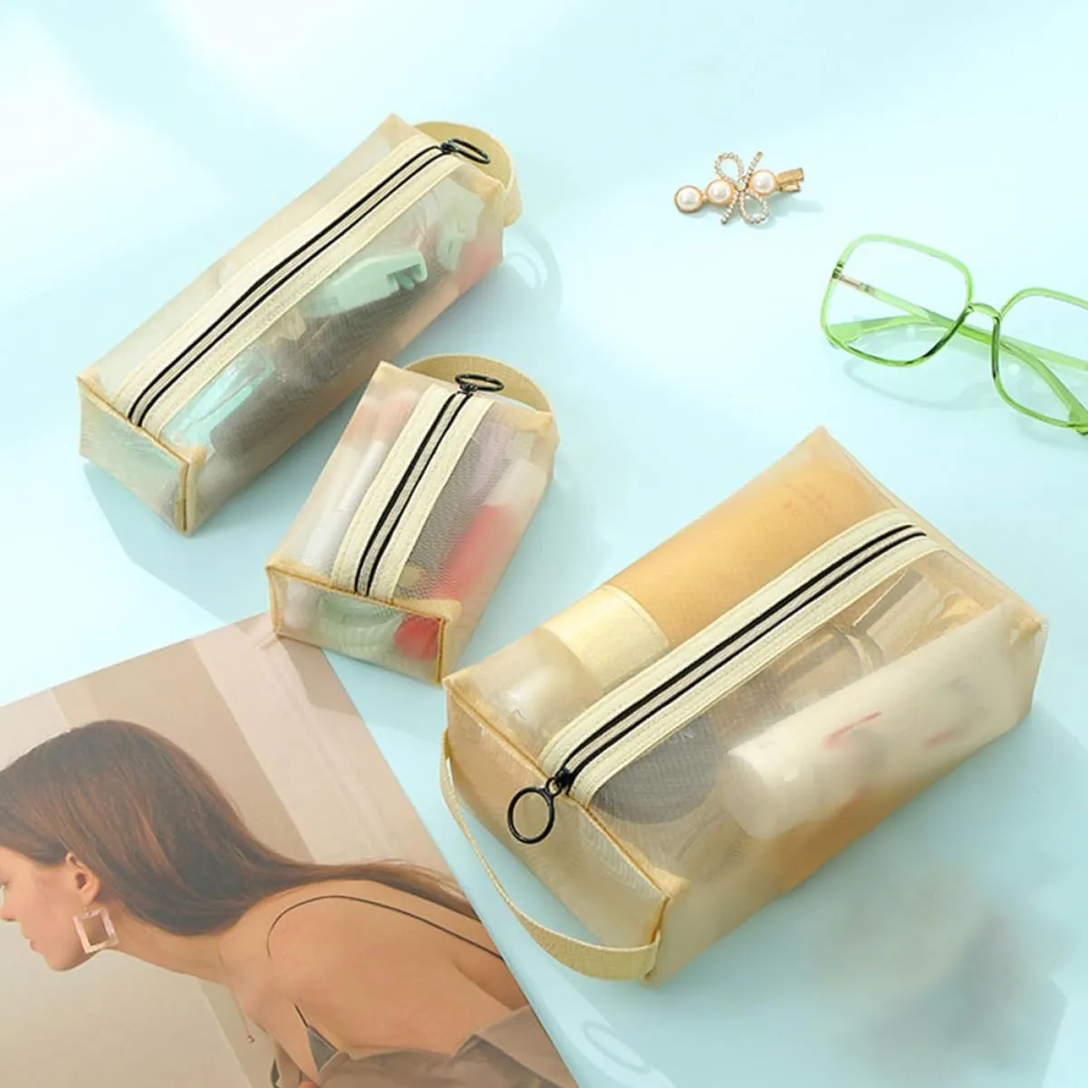 DOITOOL 5 Sets Travel Makeup Bag Large Capacity Cosmetic Travel Bag Girls Makeup Pouch Portable Toiletry for Women Key Ring