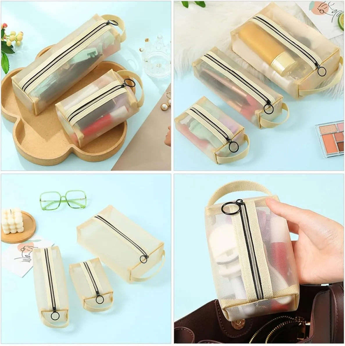DOITOOL 5 Sets Travel Makeup Bag Large Capacity Cosmetic Travel Bag Girls Makeup Pouch Portable Toiletry for Women Key Ring