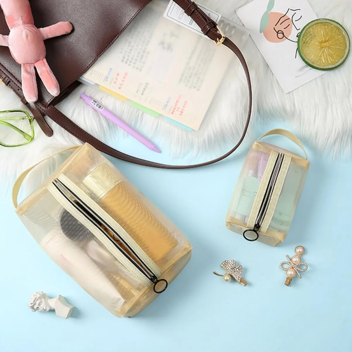 DOITOOL 5 Sets Travel Makeup Bag Large Capacity Cosmetic Travel Bag Girls Makeup Pouch Portable Toiletry for Women Key Ring