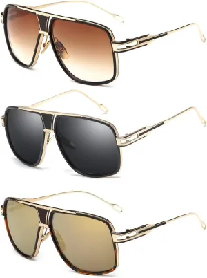 Dollger Sunglasses for Men Oversize Classic Black Shades Goggle Retro Gold Alloy Frame Sun Glasses