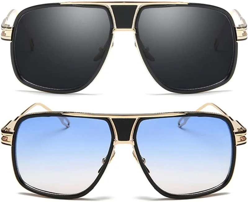 Dollger Sunglasses for Men Oversize Classic Black Shades Goggle Retro Gold Alloy Frame Sun Glasses