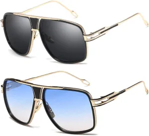 Dollger Sunglasses for Men Oversize Classic Black Shades Goggle Retro Gold Alloy Frame Sun Glasses
