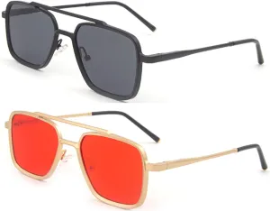 Dollger Sunglasses Men's Square Aviator Spring Hinge Metal Frame Women's Sunglasses Comfortable Punk Sunglasses Men's