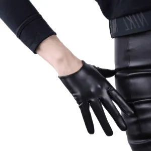 DooWay Women's Black Short Leather Gloves Touchscreen Faux Lambskin Leather Soft Cool Handmade Unlined for Evening Costume Party Dress 16cm