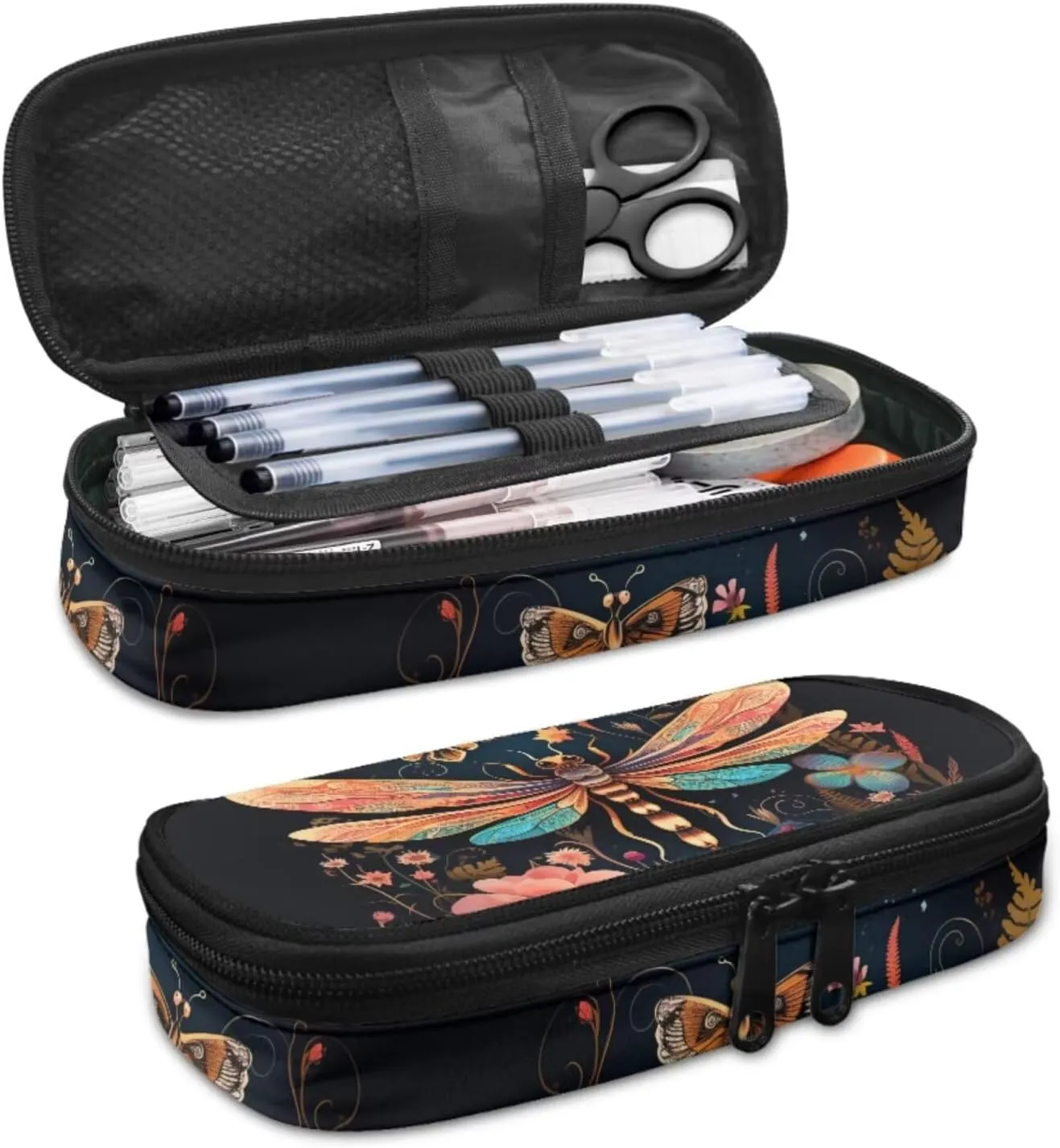 Dragonfly Backpack and Lunch Bag Set for Boys 8-12 Large Capacity School Bag Thermal Leak-proof Lunch Box with Portable Pen Case for Camping Picnic Outdoor