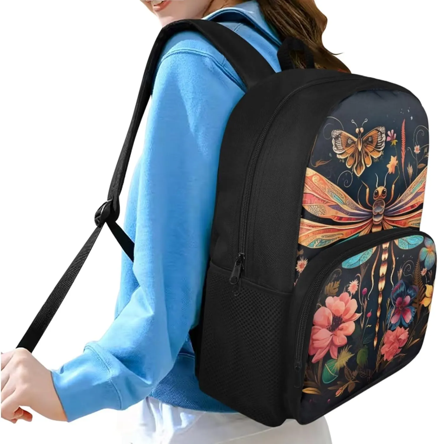 Dragonfly Backpack and Lunch Bag Set for Boys 8-12 Large Capacity School Bag Thermal Leak-proof Lunch Box with Portable Pen Case for Camping Picnic Outdoor