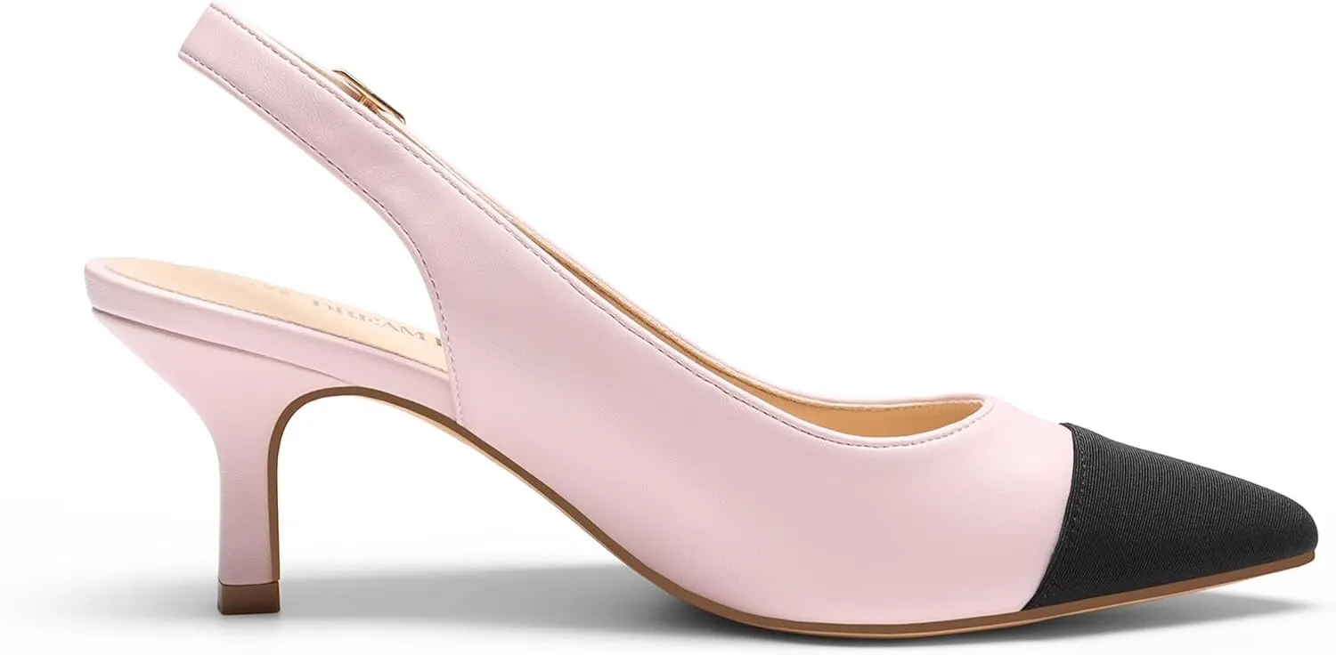 DREAM PAIRS Women's Kitten Heels Slingback Closed Pointed Toe Low Pumps Shoes Women Party Wedding Sexy Casual Dress Shoes