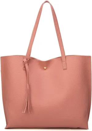 Dreubea Women's Soft Faux Leather Tote Shoulder Bag from, Big Capacity Tassel Handbag