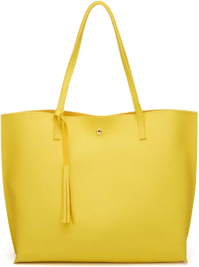 Dreubea Women's Soft Faux Leather Tote Shoulder Bag from, Big Capacity Tassel Handbag