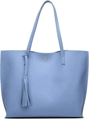 Dreubea Women's Soft Faux Leather Tote Shoulder Bag from, Big Capacity Tassel Handbag