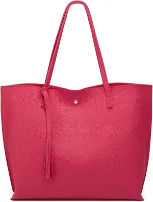 Dreubea Women's Soft Faux Leather Tote Shoulder Bag from, Big Capacity Tassel Handbag