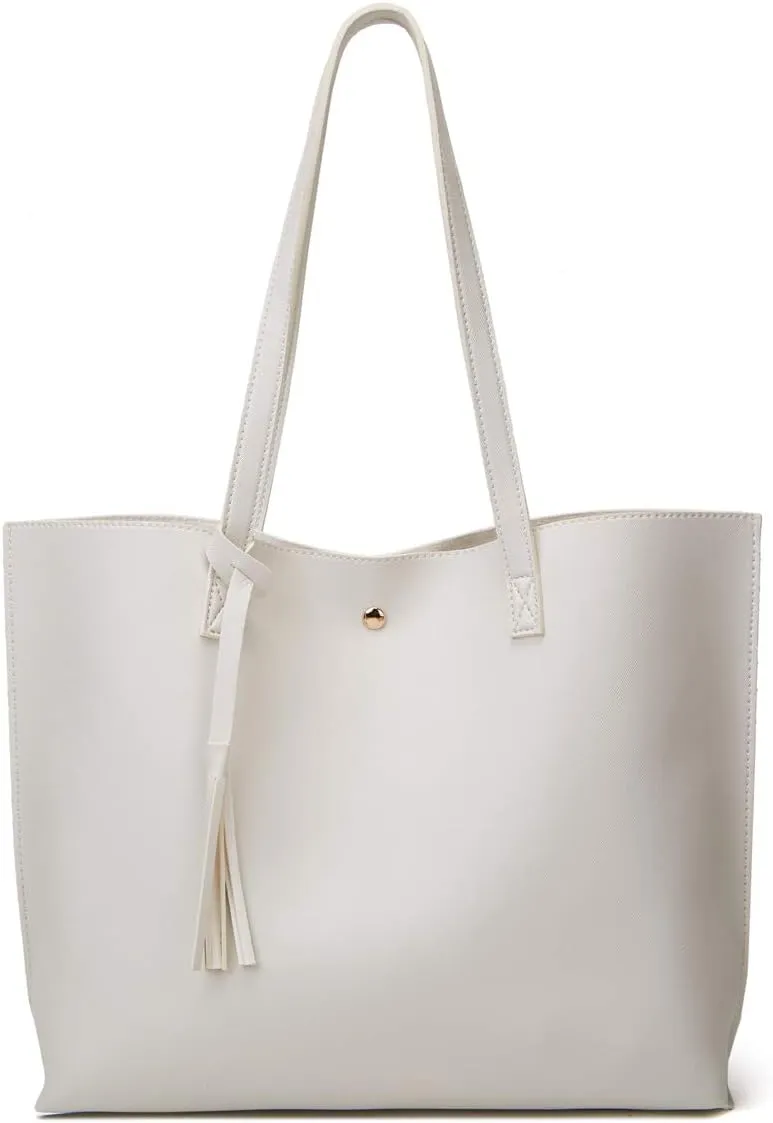 Dreubea Women's Soft Faux Leather Tote Shoulder Bag from, Big Capacity Tassel Handbag