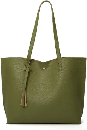 Dreubea Women's Soft Faux Leather Tote Shoulder Bag from, Big Capacity Tassel Handbag